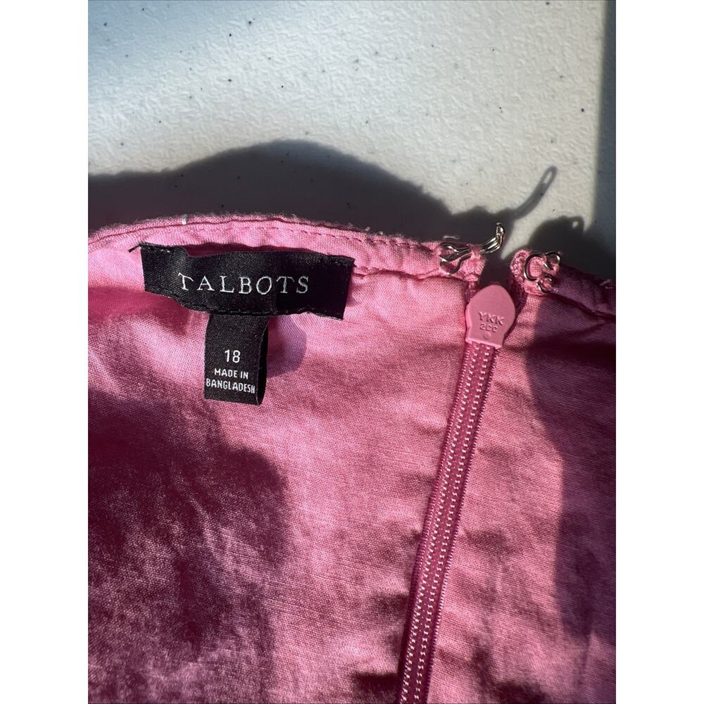 Talbots 18 pink eyelet embroidered lined Cotton Shift Dress Puff sleeves plus - Picture 8 of 12